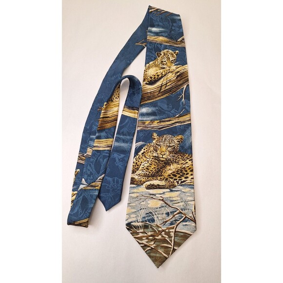 Endangered Species Leopard Print Silk Neck Tie Mother & Cub Forest Made In USA - Picture 5 of 6